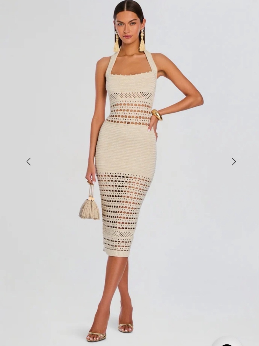 Retrofete Cream Crochet Halter Midi Dress